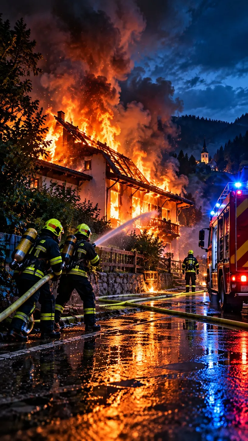 Gasilci pri nočni požarni intervenciji